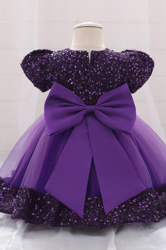 Sequins Tulle Princess Dress Purple Birthday Wedding Party Flower Girl Dresses with Bow XF101074