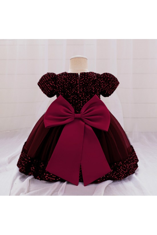 Sequins Tulle Princess Dress Birthday Wedding Party Flower Girl Dresses with Bow XF101075