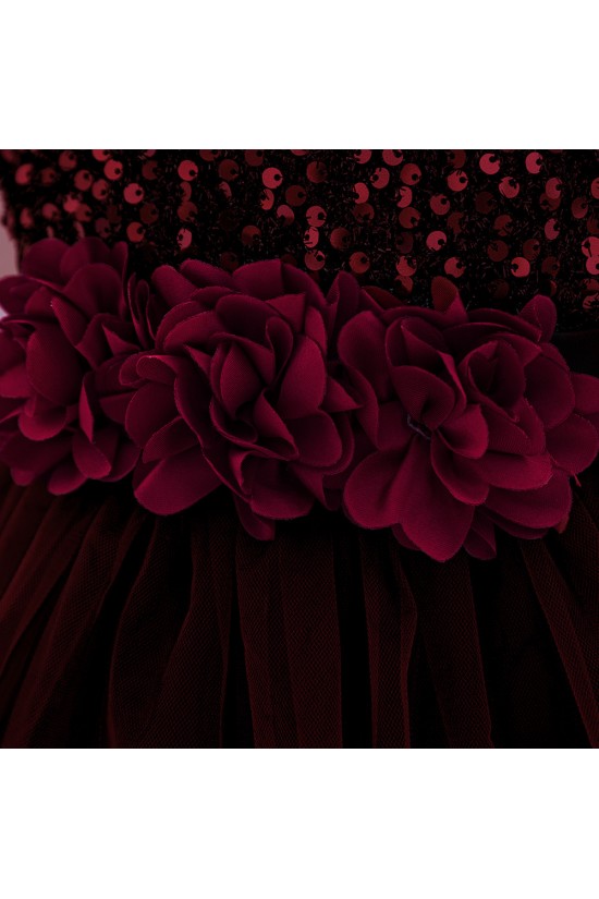 Sequins Tulle Princess Dress Birthday Wedding Party Flower Girl Dresses with Bow XF101075