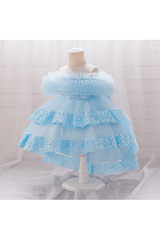 High Low Sequins Tulle Wedding Party Flower Girl Dresses XF101076