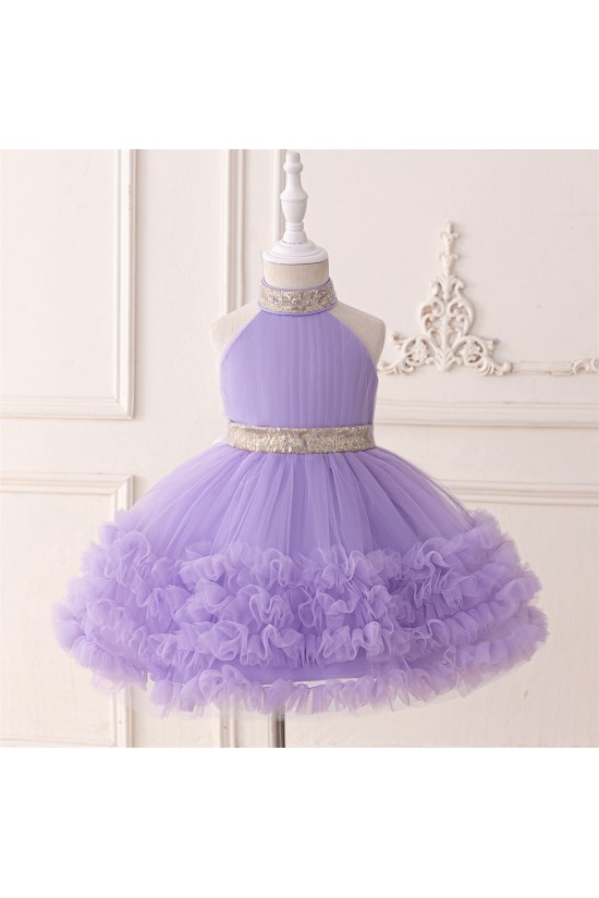 High Low Purple Tulle Wedding Party Flower Girl Dresses XF101081