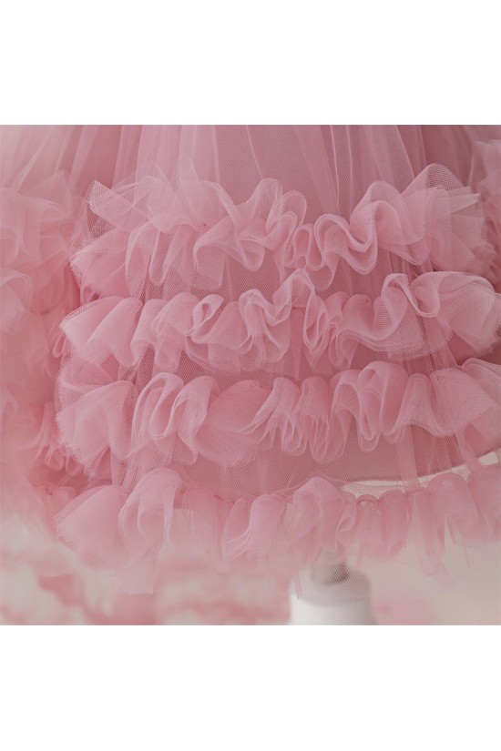 High Low Pink Tulle Wedding Party Flower Girl Dresses XF101082