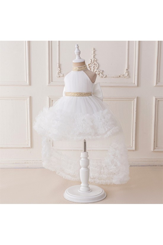 High Low White Tulle Wedding Party Flower Girl Dresses XF101085