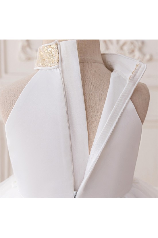 High Low White Tulle Wedding Party Flower Girl Dresses XF101085