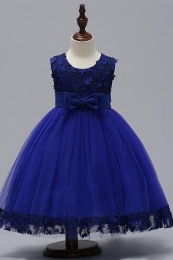 A-Line Lace and Tulle Royal Blue Wedding Party Flower Girl Dresses XF101087