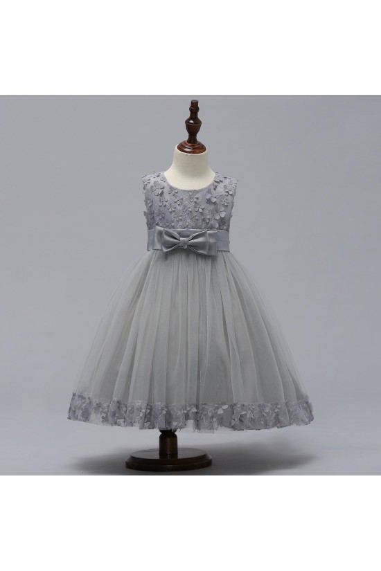 A-Line Lace and Tulle White Wedding Party Flower Girl Dresses XF101088