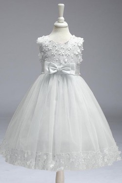 A-Line Lace and Tulle White Wedding Party Flower Girl Dresses XF101088