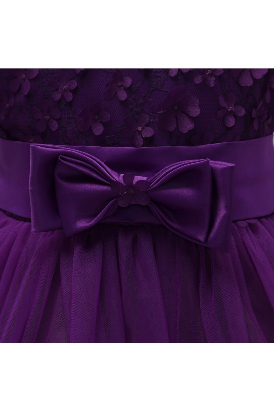 Purple Lace and Tulle White Wedding Party Flower Girl Dresses XF101090