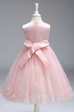 A-Line Pink Lace and Tulle White Wedding Party Flower Girl Dresses XF101091