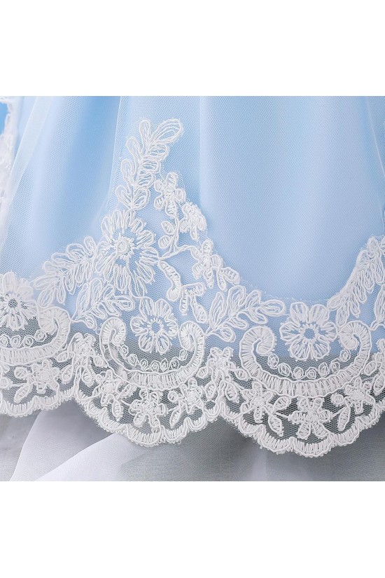 Cute Embroidery Princess Birthday Party Dress Lace Bowknot Wedding Party Flower Girl Dresses with Headwear XF101105