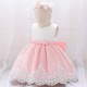 Affordable Cute Lace Pink and White Bowknot Wedding Party Flower Girl Dresses with Headwear XF101106