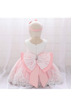 Affordable Cute Lace Red Bowknot Wedding Party Flower Girl Dresses with Headwear XF101107