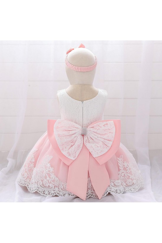 Affordable Cute Lace Red Bowknot Wedding Party Flower Girl Dresses with Headwear XF101107
