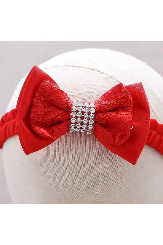 Affordable Cute Lace Red Bowknot Wedding Party Flower Girl Dresses with Headwear XF101107