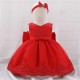 Affordable Cute Lace Red Bowknot Wedding Party Flower Girl Dresses with Headwear XF101107