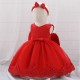 Affordable Cute Lace Red Bowknot Wedding Party Flower Girl Dresses with Headwear XF101107