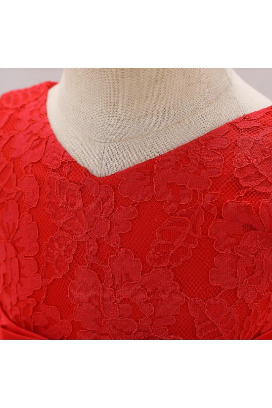 Affordable Cute Lace Red Bowknot Wedding Party Flower Girl Dresses with Headwear XF101107