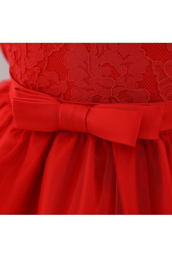 Affordable Cute Lace Red Bowknot Wedding Party Flower Girl Dresses with Headwear XF101107