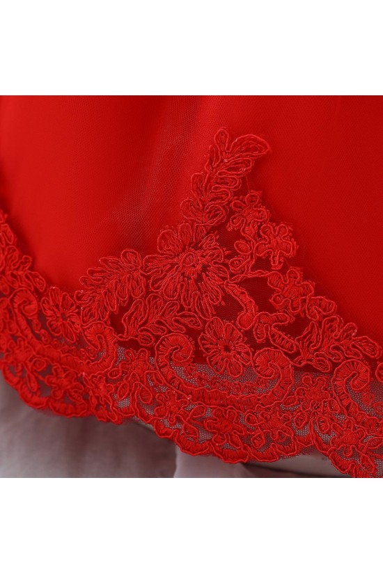 Affordable Cute Lace Red Bowknot Wedding Party Flower Girl Dresses with Headwear XF101107