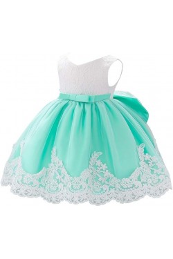 Baby Girls Formal Dress Lace Bowknot Baptism Embroidery Princess Birthday Wedding Flower Girl Dress Tutu Gown with Headwear XF101108