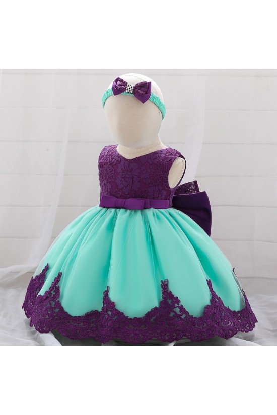 Cute Lace Bowknot Wedding Party Flower Girl Dresses with Headwear XF101109