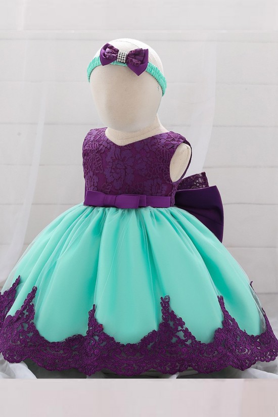 Cute Lace Bowknot Wedding Party Flower Girl Dresses with Headwear XF101109