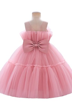 Cute Tulle Pink Princess Dress Wedding Party Flower Girl Dresses with Bowknot XF101112