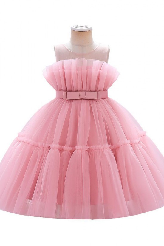 Cute Tulle Pink Princess Dress Wedding Party Flower Girl Dresses with Bowknot XF101112 Cute Tulle Pink Princess Dress Wedding Party Flower Girl Dresses with Bowknot XF101112