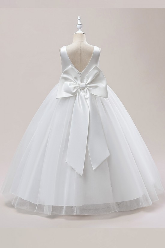 A-Line V Neck Wedding Birthday Party Flower Girl Dresses with Bowknot XF101116