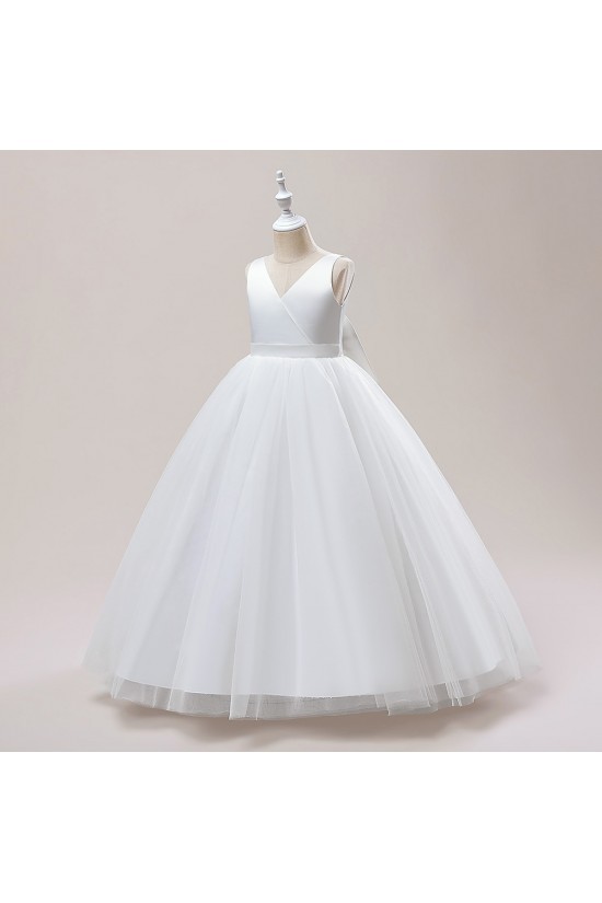 A-Line V Neck Wedding Birthday Party Flower Girl Dresses with Bowknot XF101116