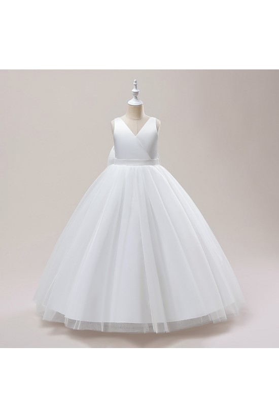 A-Line V Neck Wedding Birthday Party Flower Girl Dresses with Bowknot XF101116