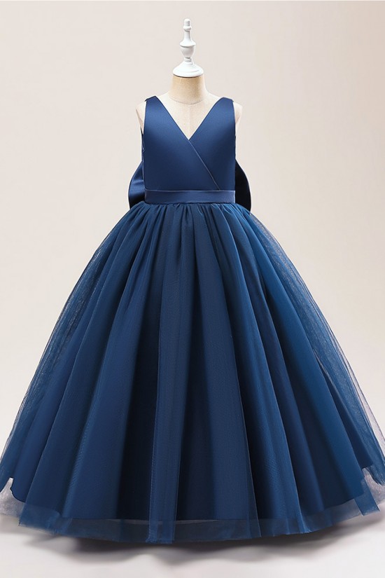 A-Line V Neck Princess Wedding Party Flower Girl Dresses with Bowknot XF101117