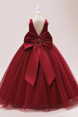 A-Line V Neck Wedding Party Flower Girl Dresses with Bowknot XF101118