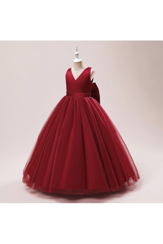 A-Line V Neck Wedding Party Flower Girl Dresses with Bowknot XF101118