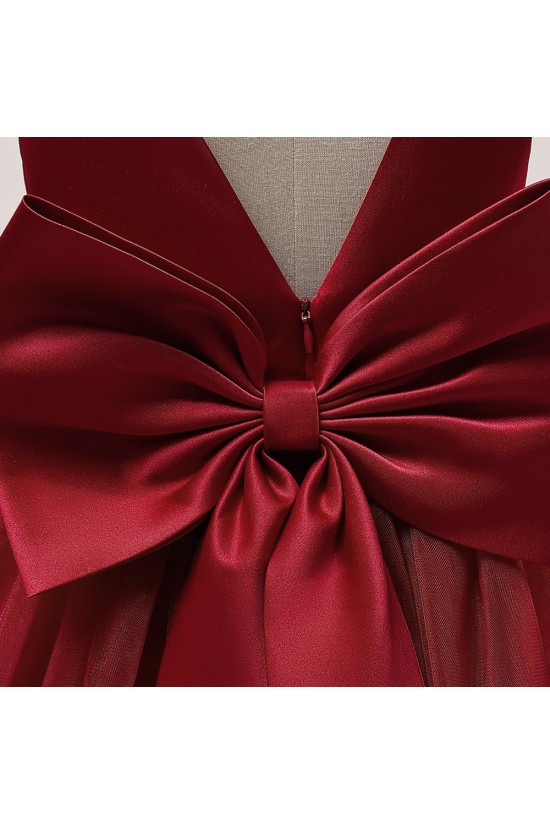 A-Line V Neck Wedding Party Flower Girl Dresses with Bowknot XF101118