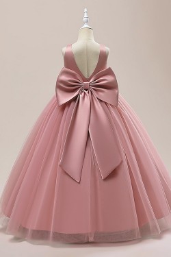 A-Line V Neck Wedding Party Flower Girl Dresses with Bowknot XF101119