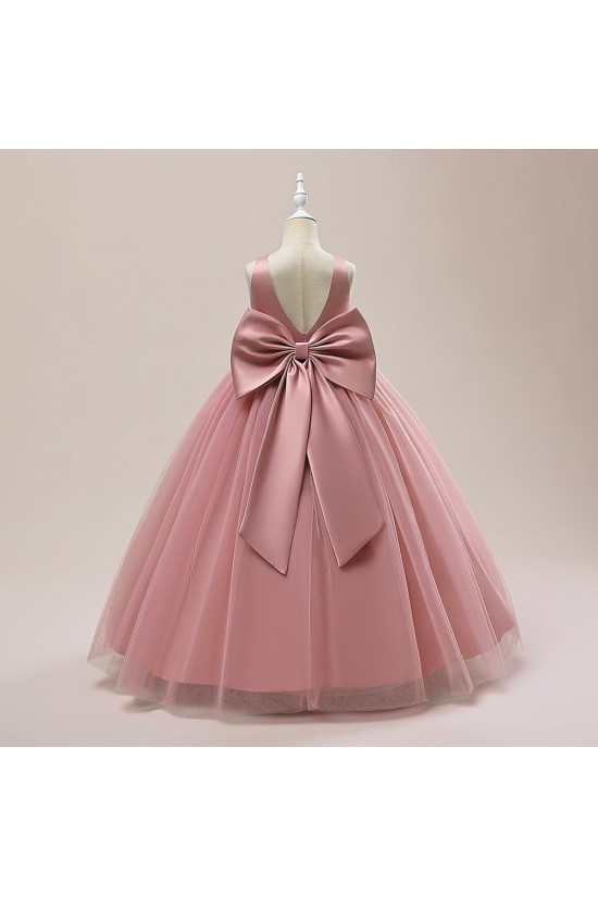 A-Line V Neck Wedding Party Flower Girl Dresses with Bowknot XF101119