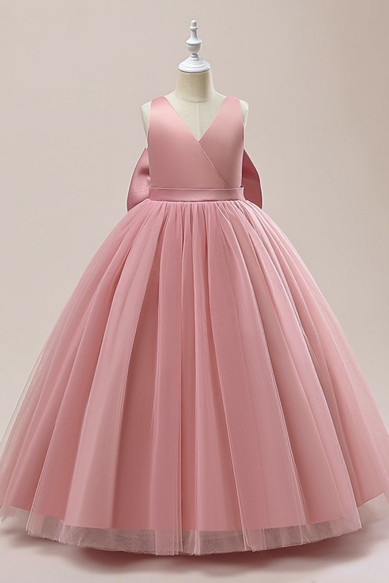 A-Line V Neck Wedding Party Flower Girl Dresses with Bowknot XF101119