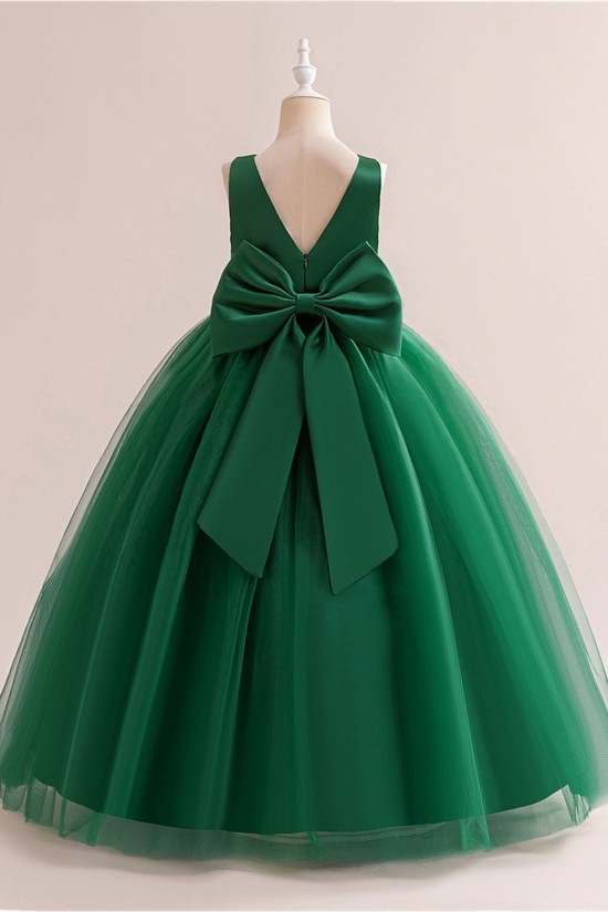 A-Line V Neck Wedding Party Flower Girl Dresses with Bowknot XF101120