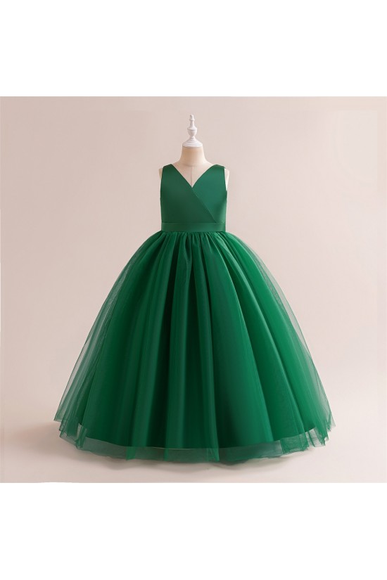 A-Line V Neck Wedding Party Flower Girl Dresses with Bowknot XF101120