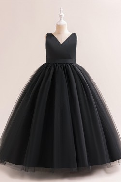 A-Line V Neck Wedding Party Flower Girl Dresses with Bowknot XF101121
