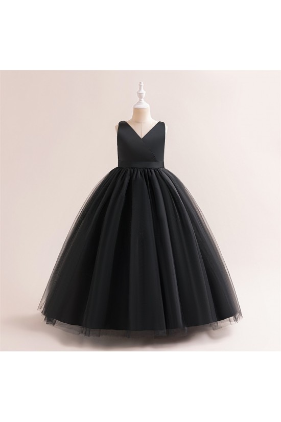 A-Line V Neck Wedding Party Flower Girl Dresses with Bowknot XF101121