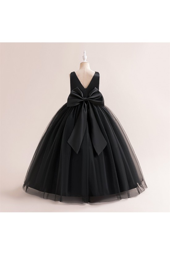 A-Line V Neck Wedding Party Flower Girl Dresses with Bowknot XF101121