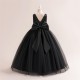 A-Line V Neck Wedding Party Flower Girl Dresses with Bowknot XF101121