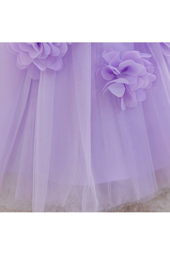 Cute Kids Princess Beaded Tulle Dress with Puff Sleeves Wedding Birthday Party Flower Girl Dresses with 3D Flowers XF101122