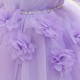 Cute Kids Princess Beaded Tulle Dress with Puff Sleeves Wedding Birthday Party Flower Girl Dresses with 3D Flowers XF101122