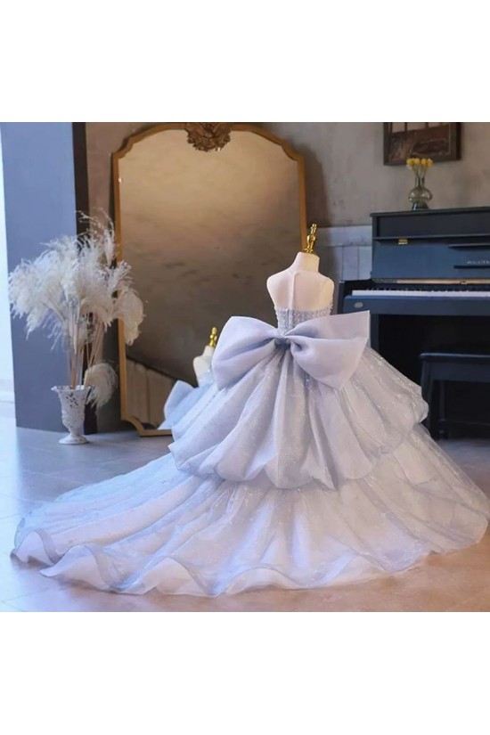 A-Line Luxury Kids Princess Dusty Blue Pageant Gowns Flower Girl Dress with Sequins and Beaded Illusion Neckline XF101123 A-Line Luxury Kids Princess Dusty Blue Pageant Gowns Flower Girl Dress with Sequins and Beaded Illusion Neckline XF101123
