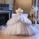 A-Line Luxury Kids Princess Dusty Blue Pageant Gowns Flower Girl Dress with Sequins and Beaded Illusion Neckline XF101123 A-Line Luxury Kids Princess Dusty Blue Pageant Gowns Flower Girl Dress with Sequins and Beaded Illusion Neckline XF101123