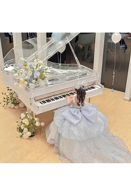 A-Line Luxury Kids Princess Dusty Blue Pageant Gowns Flower Girl Dress with Sequins and Beaded Illusion Neckline XF101123 A-Line Luxury Kids Princess Dusty Blue Pageant Gowns Flower Girl Dress with Sequins and Beaded Illusion Neckline XF101123