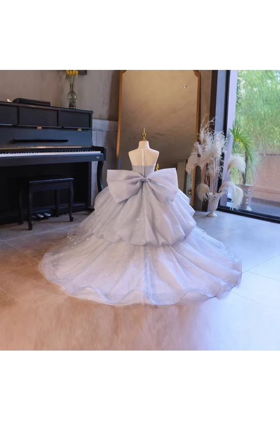 A-Line Luxury Kids Princess Dusty Blue Pageant Gowns Flower Girl Dress with Sequins and Beaded Illusion Neckline XF101123 A-Line Luxury Kids Princess Dusty Blue Pageant Gowns Flower Girl Dress with Sequins and Beaded Illusion Neckline XF101123